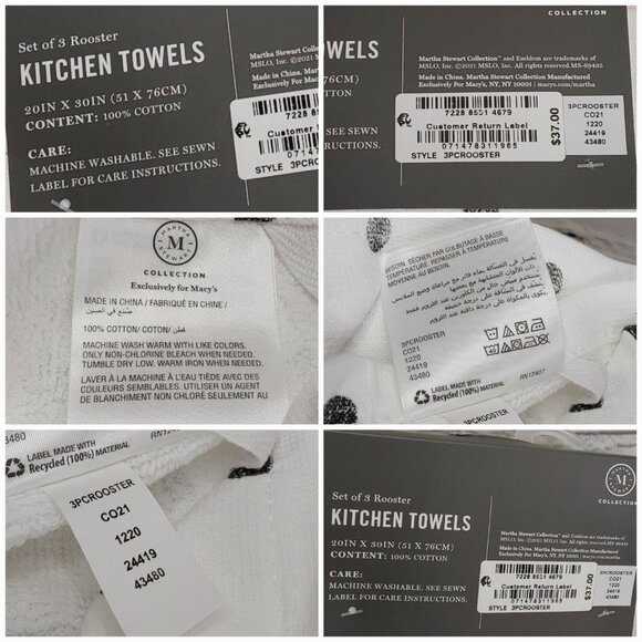 MARTHA STEWART 'ROOSTER COLLECTION' 3-PIECE COTTON KITCHEN TOWELS SET - Picture 14 of 16